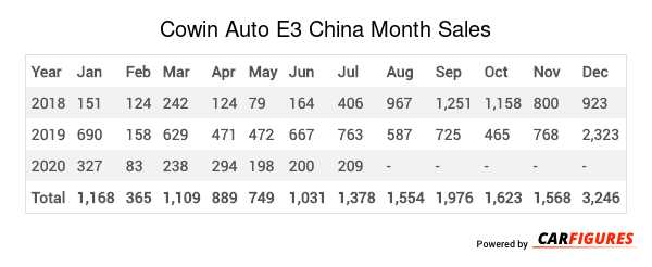 Cowin Auto E3 Month Sales Table