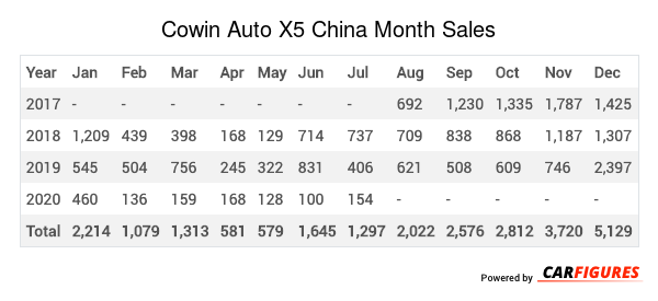 Cowin Auto X5 Month Sales Table