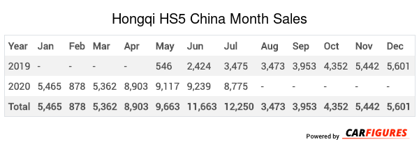 Hongqi HS5 Month Sales Table