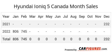 Hyundai Ioniq 5 Month Sales Table
