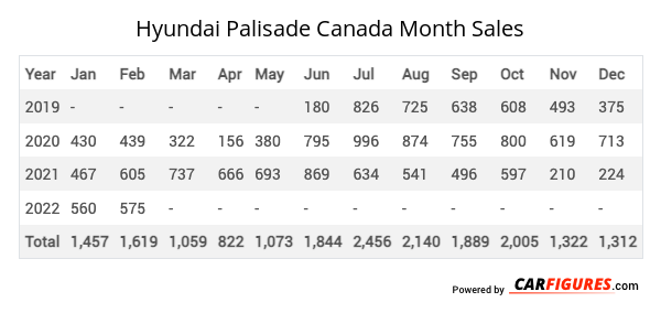 Hyundai Palisade Month Sales Table