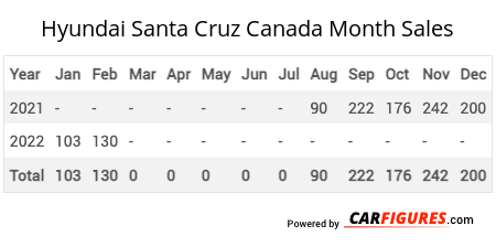 Hyundai Santa Cruz Month Sales Table