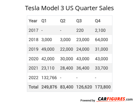 Tesla Model 3 Quarter Sales Table